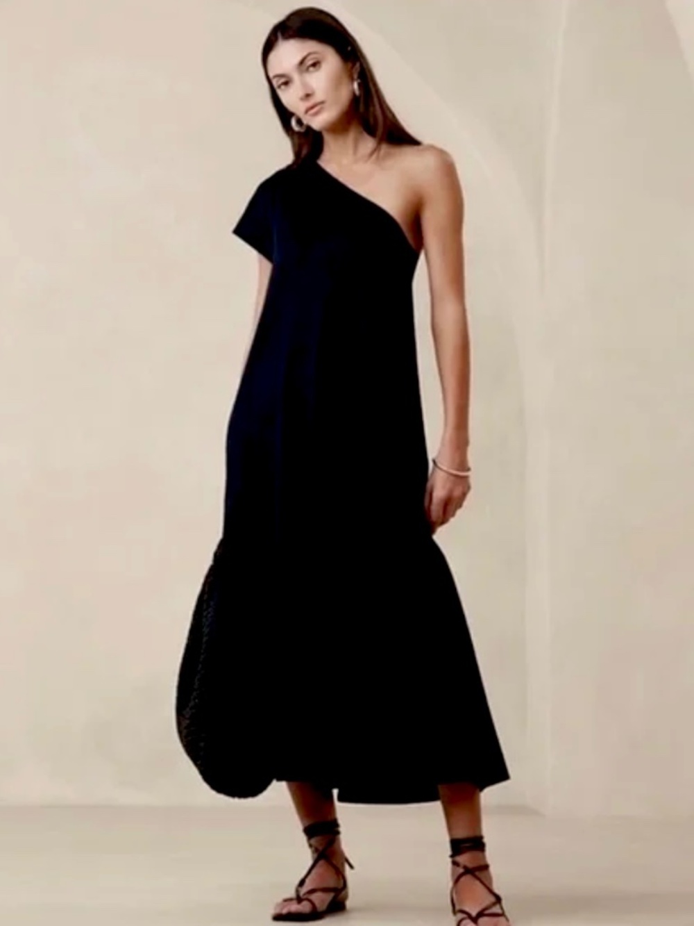 NWT! Banana Republic Black Odile One-Shoulder Knit Dress - SMALL PETITE 🎈8️⃣